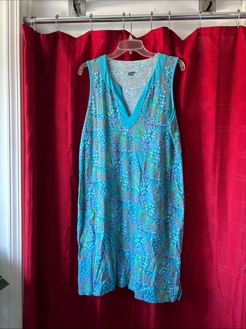Lands' End Turquoise Floral V-Neck Swim Coverup
